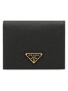 Gold Hardware Triangle Logo Saffiano Half Wallet Black - PRADA - BALAAN 2