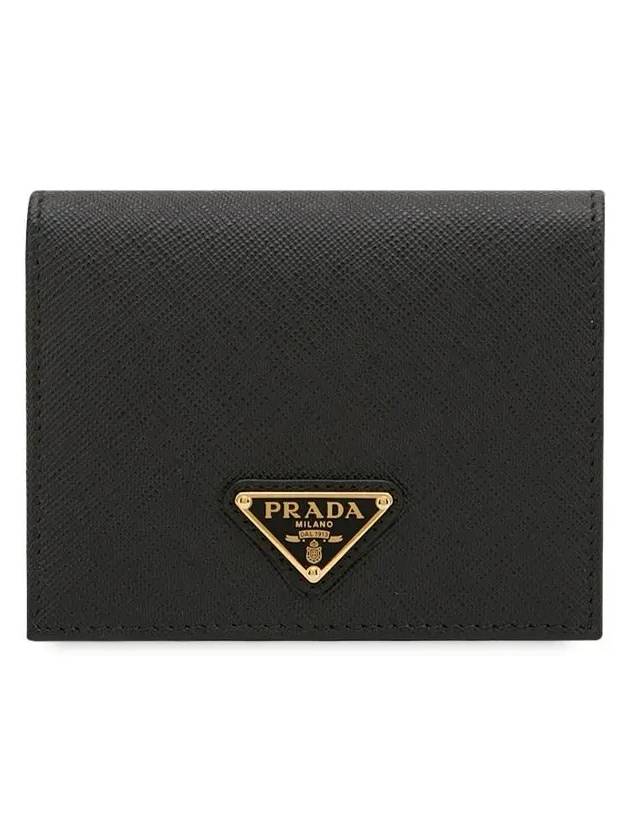 Gold Hardware Triangle Logo Saffiano Half Wallet Black - PRADA - BALAAN 2