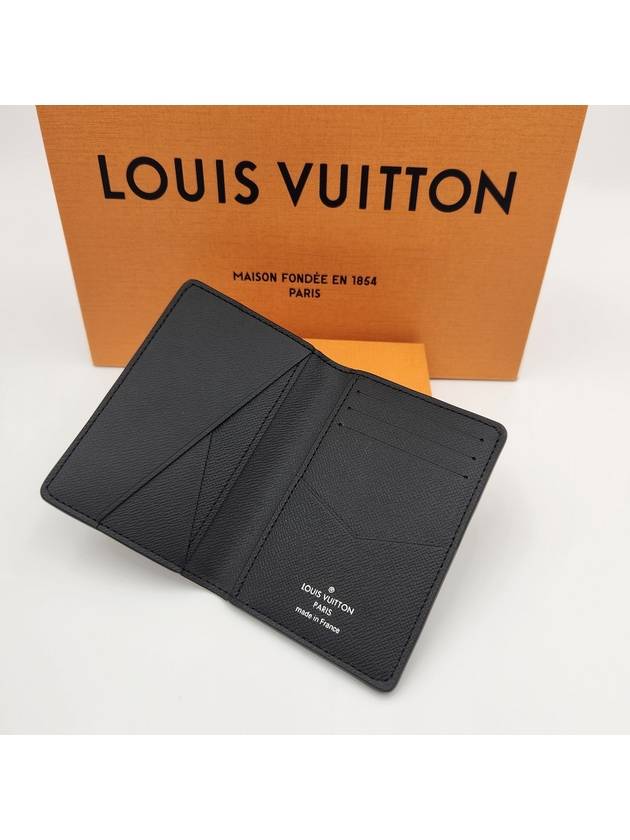 Pocket Organizer Taiga Leather Card Wallet Black - LOUIS VUITTON - BALAAN 7