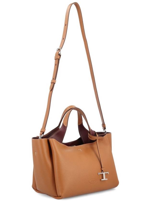 T Timeless Leather Small Tote Bag Brown - TOD'S - BALAAN 4