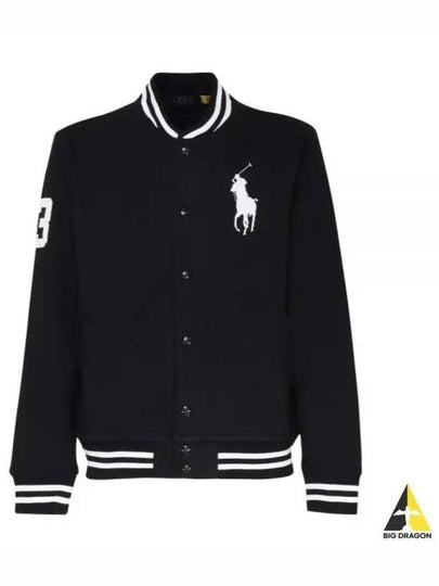 Embroidery Pony Logo Varsity Bomber Jacket Black - POLO RALPH LAUREN - BALAAN 2