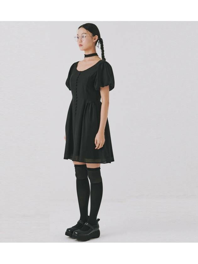 Balloon Sleeve Round Neckling Midi Dress Black - NARU KANG - BALAAN 3