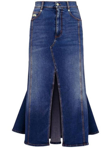 Wash Denim Midi Skirt Dark Blue - ALEXANDER MCQUEEN - BALAAN 1