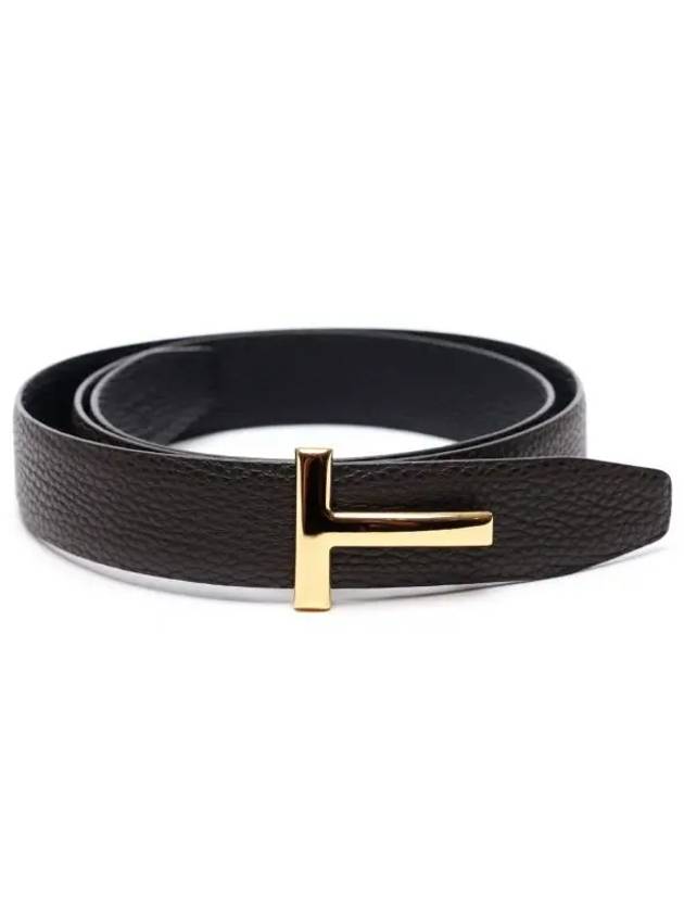 Reversible T Logo Leather Belt Dark Brown - TOM FORD - BALAAN 2