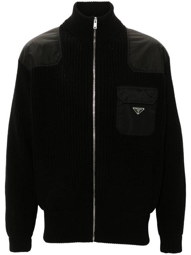 Wool cashmere zip up cardigan black - PRADA - BALAAN 1