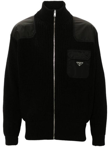 Wool cashmere zip up cardigan black - PRADA - BALAAN 1