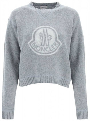 Logo Cashmere Crew Neck Knit Top Dark Grey Melange - MONCLER - BALAAN 1