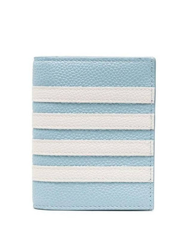 Pebble Grain Leather 4-Bar Stripe Double Card Wallet Blue - THOM BROWNE - BALAAN 1