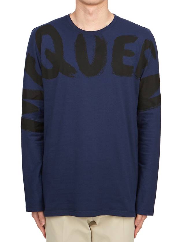 Graffiti Logo Print Cotton Short Sleeve T-Shirt Blue - ALEXANDER MCQUEEN - BALAAN 2