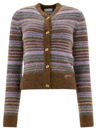 Stripe Wool Cardigan Military Olive - GANNI - BALAAN 1