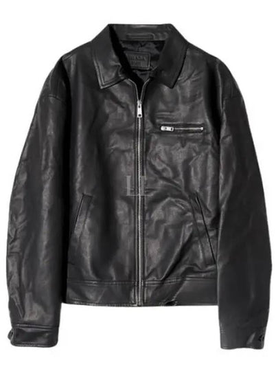 Triangle Logo Nappa Leather Zip Up Jacket Black - PRADA - BALAAN 2