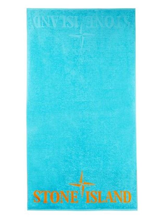 Cotton Terry Logo Beach Towel Blue - STONE ISLAND - BALAAN 4