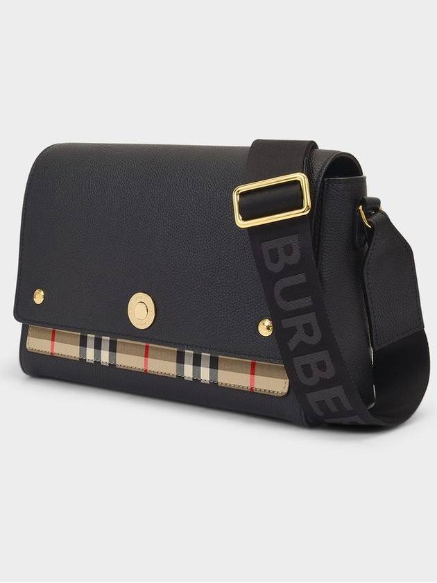 Medium Note Bag in Black Leather and Vintage Check - BURBERRY - BALAAN 2