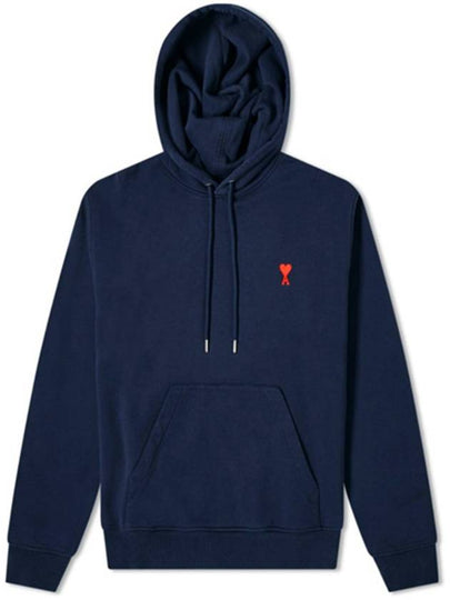 Men's Small Heart Logo Hoodie Navy - AMI - BALAAN 2