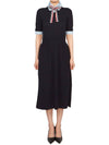 Ribbon Tie Layered Knit Midi Dress Black - THOM BROWNE - BALAAN 2