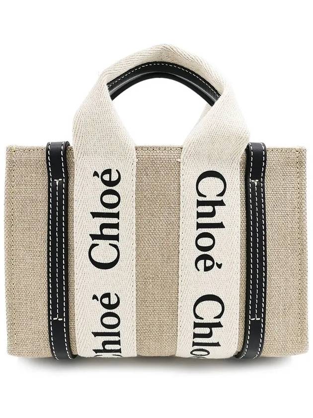 Woody Linen Canvas Calfskin Tote Bag White Navy - CHLOE - BALAAN 2