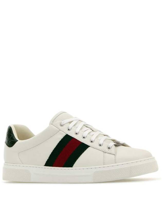 Ace Web Leather Low Top Sneakers White - GUCCI - BALAAN 3