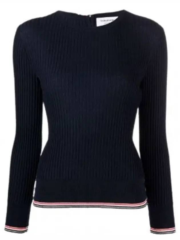 Women's Lightweight Baby Cable Wool Knit Top Navy - THOM BROWNE - BALAAN 2