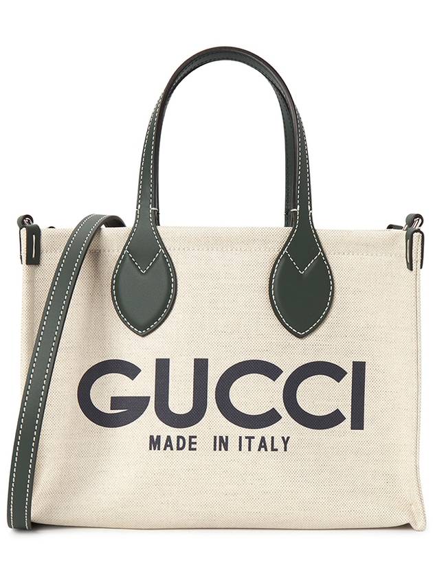 Printed Small Canvas Tote Bag Beige Green - GUCCI - BALAAN 2