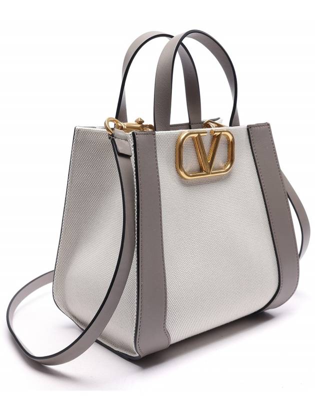 V Logo Signature Leather Tote Bag Grey - VALENTINO - BALAAN 4