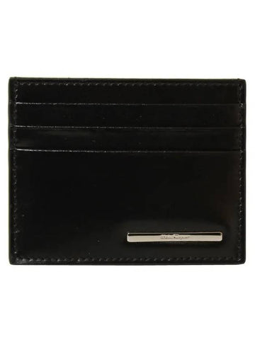 Men's Calfskin Leather Metal Card Wallet Black - SALVATORE FERRAGAMO - BALAAN 1