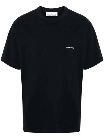 Embossed Logo Regular Fit Cotton Short Sleeve T-Shirt Navy - STONE ISLAND - BALAAN 1