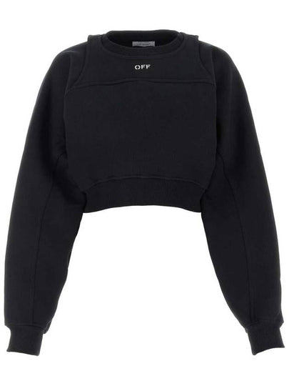 Women's Logo Crew Neck Crop Sweatshirt Black - OFF WHITE - BALAAN 2