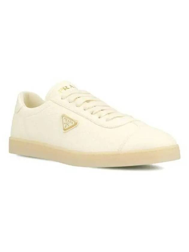 Triangle Logo Lane Leather Low-Top Sneakers Ivory - PRADA - BALAAN 3