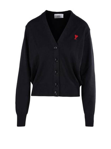 Heart Logo Wool Cardigan Black - AMI - BALAAN 1