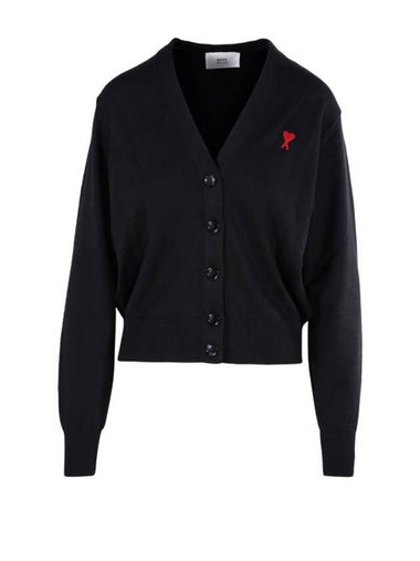 Heart Logo Wool Cardigan Black - AMI - BALAAN 1