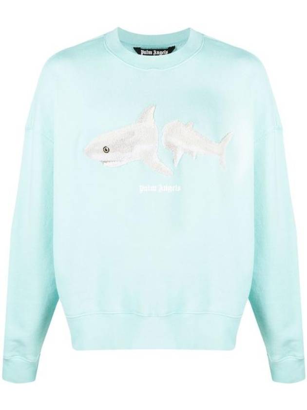 Men's Shark White Sweatshirt Light Blue - PALM ANGELS - BALAAN 2