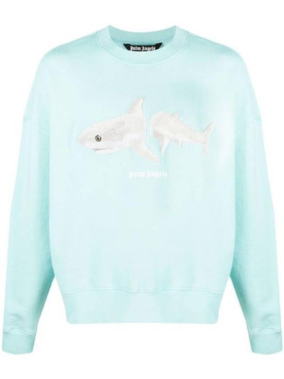 Men's Shark White Sweatshirt Light Blue - PALM ANGELS - BALAAN 2