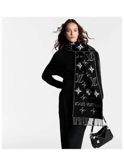 LV Essential Monogram Shine Wool Scarf Black - LOUIS VUITTON - BALAAN 2