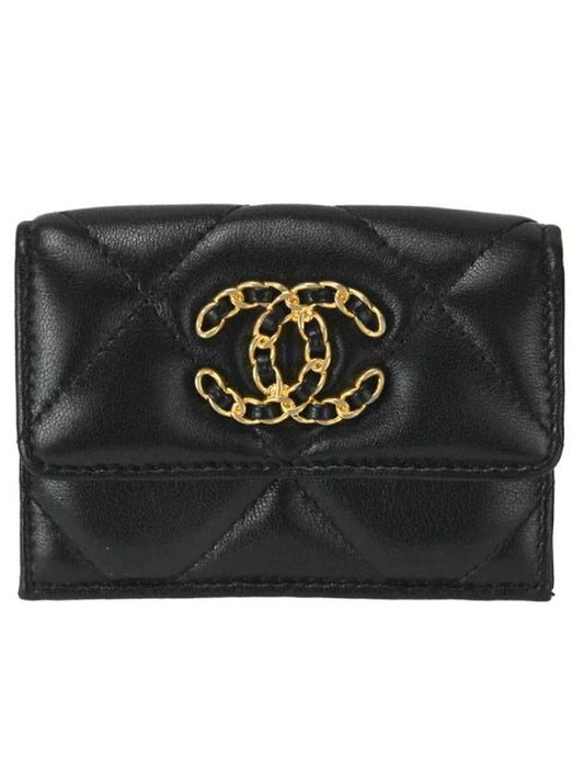 Nineteen Gold CC Logo Lambskin Half Wallet Black - CHANEL - BALAAN.