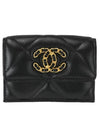 Nineteen Gold CC Logo Lambskin Half Wallet Black - CHANEL - BALAAN 1