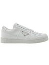 Men's Downtown Triangle Logo Leather Low Top Sneakers White - PRADA - BALAAN 3