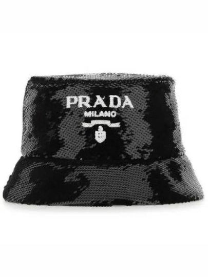 Logo Sequin Bucket Hat Black - PRADA - BALAAN 2