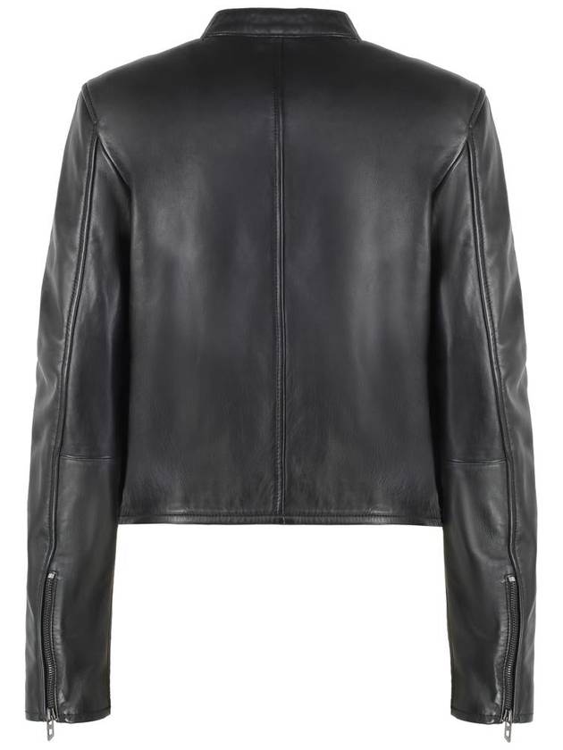 L Ayla Embossed Logo Leather Biker Jacket Black - DIESEL - BALAAN 3