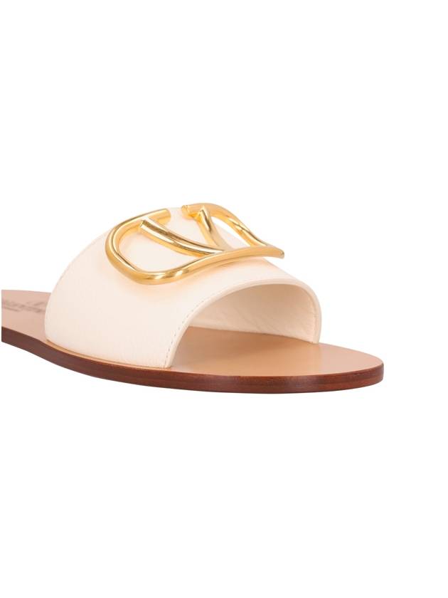 V Logo Signature Leather Slippers White - VALENTINO - BALAAN 5