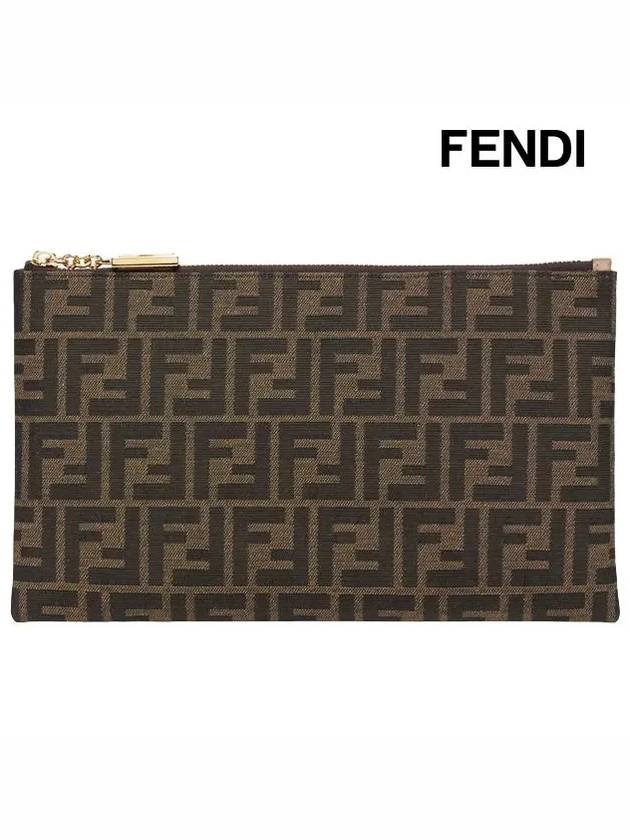 Flat Baguette Medium FF Jacquard Fabric Pouch Bag Brown - FENDI - BALAAN 3