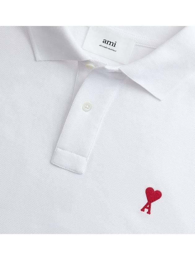 Small Heart Logo Polo Shirt White - AMI - BALAAN 6