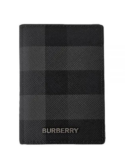 Men's Checked Folding Leather Card Wallet Charcoal - BURBERRY - BALAAN 2