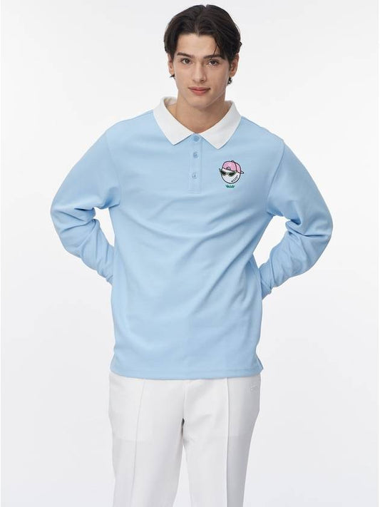 Swag Ball Big Character Long Sleeve Collar T-shirt Sky Blue - GOXO - BALAAN 1