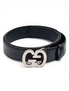 Men's Square Buckle GG Leather Belt Black - GUCCI - BALAAN 3