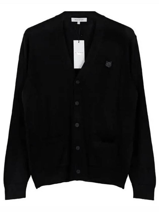 Bold Fox Head Patch V Neck Wool Cardigan Black - MAISON KITSUNE - BALAAN 2