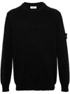 Compass Motif Crew Neck Regular Fit Cotton Knit Top Navy - STONE ISLAND - BALAAN 1