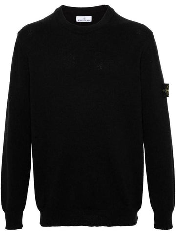 Compass Motif Crew Neck Regular Fit Cotton Knit Top Navy - STONE ISLAND - BALAAN 1