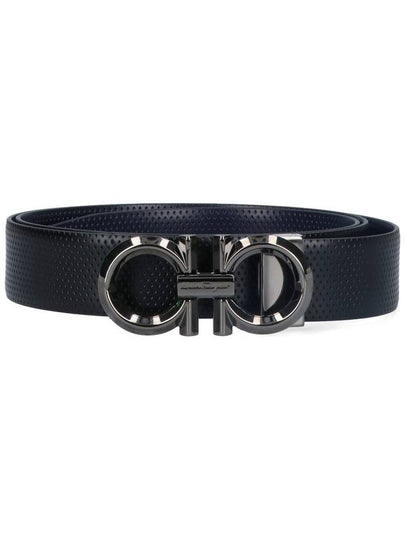 Gancini Buckle Reversible Leather Belt Navy Black - SALVATORE FERRAGAMO - BALAAN 2