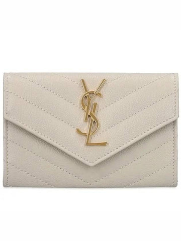 Goldcolor metal logo monogram leather envelope wallet - SAINT LAURENT - BALAAN 1