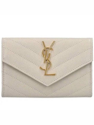 Goldcolor metal logo monogram leather envelope wallet - SAINT LAURENT - BALAAN 1